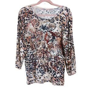 Jane Ashley Animal Print Blouse Women’s XL Paisley Earthy Boho Southwestern